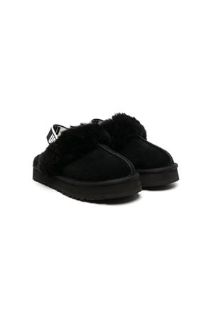 black leather funkette slippers UGG KIDS | 1130395KBLK